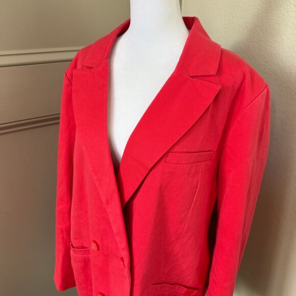 Levis Womens Medium Tailored Peak-Lapel Coral Double-Breasted Cotton Blazer XL - Picture 3 of 8